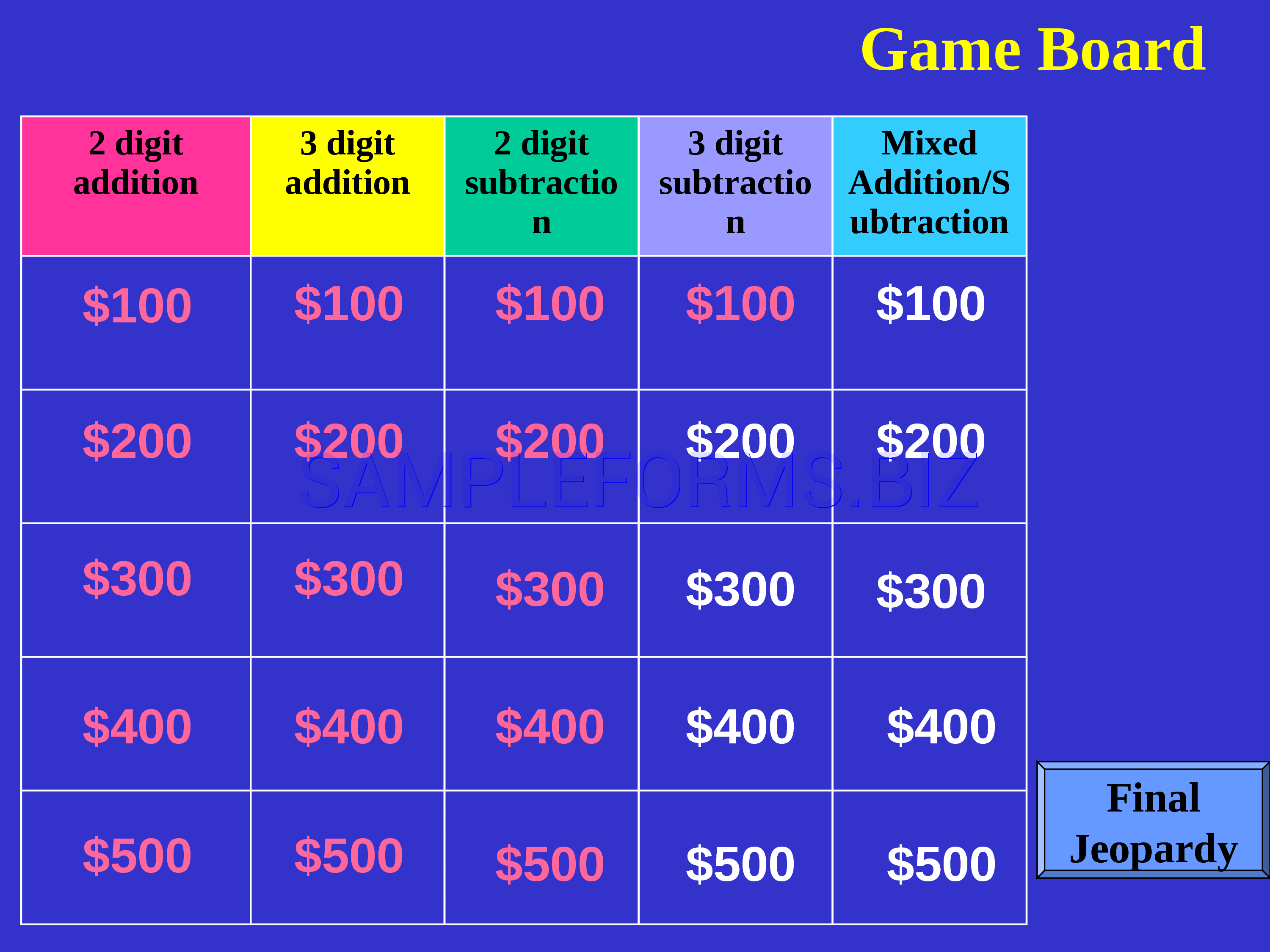 Preview free downloadable Jeopardy Template 1 in PDF (page 2)