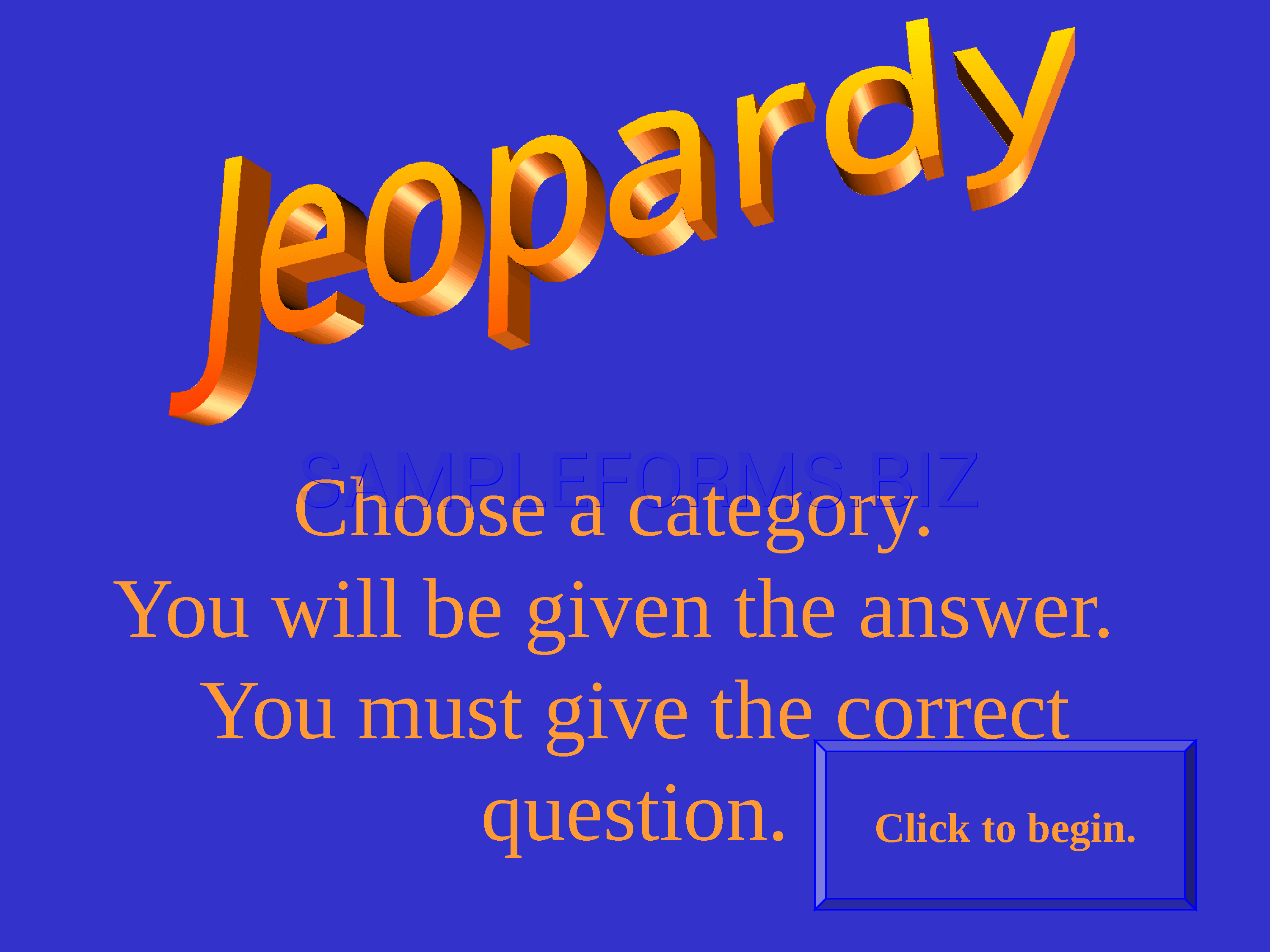 Preview free downloadable Jeopardy Template 3 in PDF (page 1)